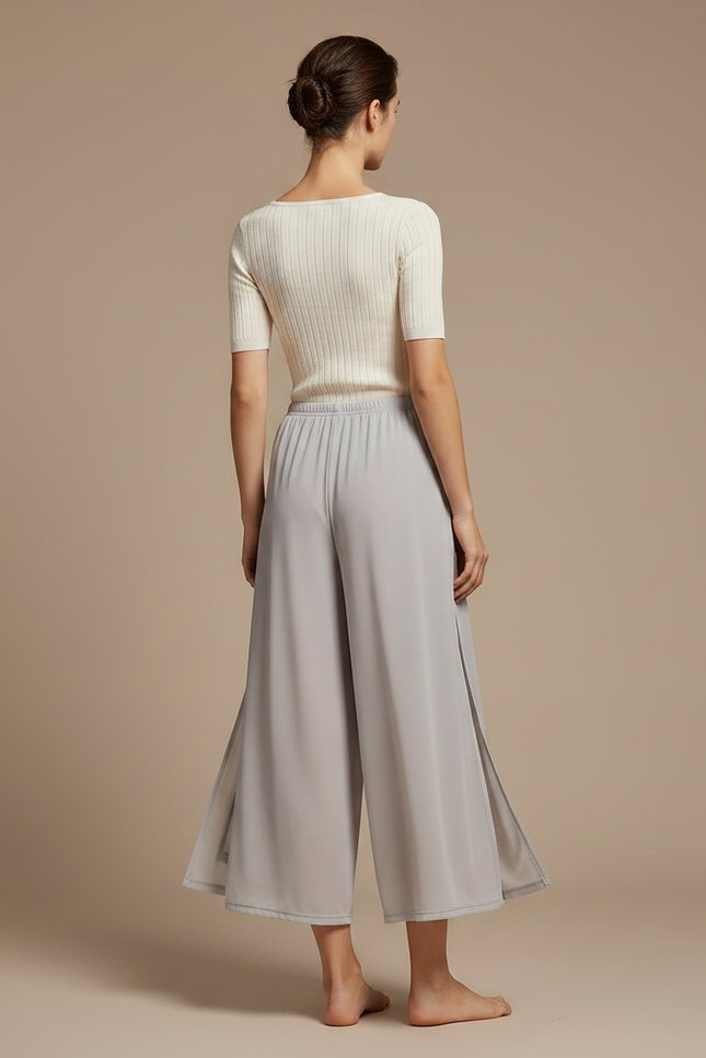 Pantalon Jupe Gris Fluide Fendu Léger Chiffon Ample - Polyester - vue 2