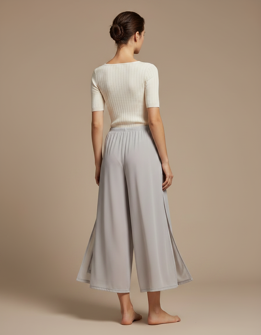 Pantalon Jupe Gris Fluide Fendu Léger Chiffon Ample - Polyester - vue 2