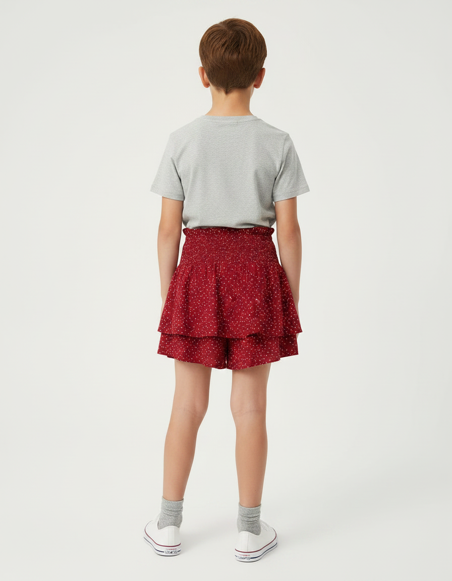 Pantalon Jupe Rouge À Pois Volants Enfant - Viscose - vue 2