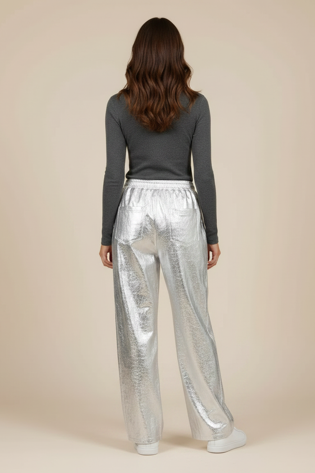 Pantalon Jupe Argenté Large Brillant Métallisé Fluide - Polyester - vue 2