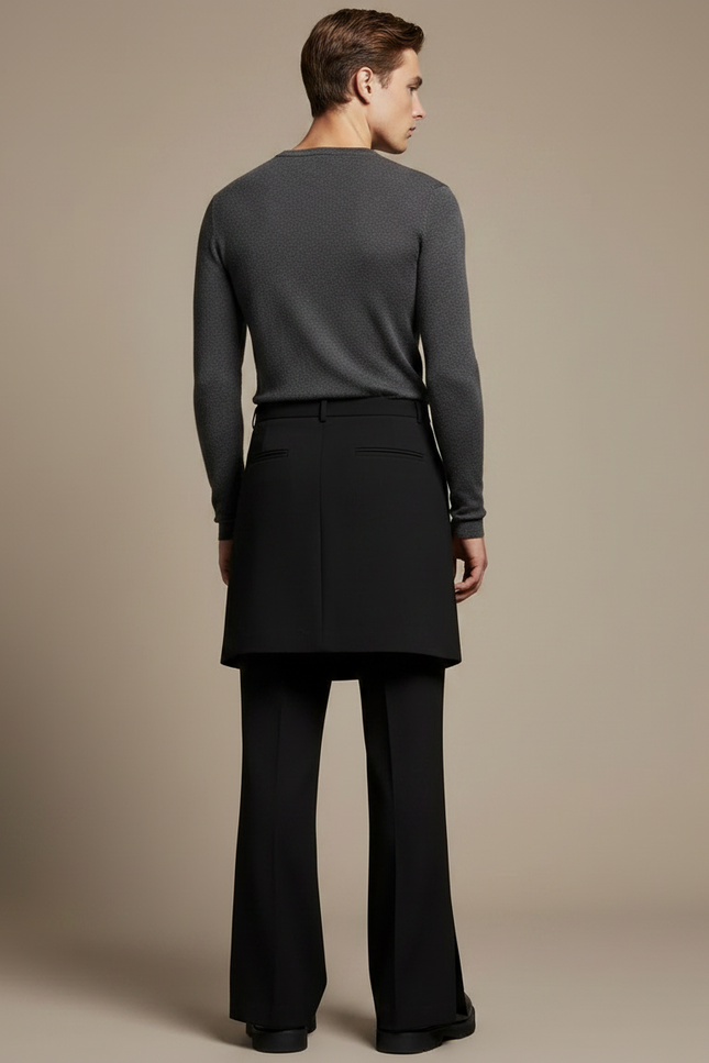 Pantalon Jupe Noir Asymétrique Superposé Moderne - Gabardine - vue 2