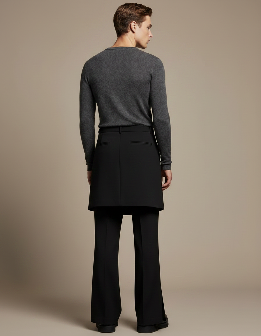Pantalon Jupe Noir Asymétrique Superposé Moderne - Gabardine - vue 2
