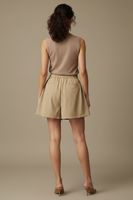 Pantalon Jupe Beige Froncé Cordon Décontracté Fluide - Toile - vue 2