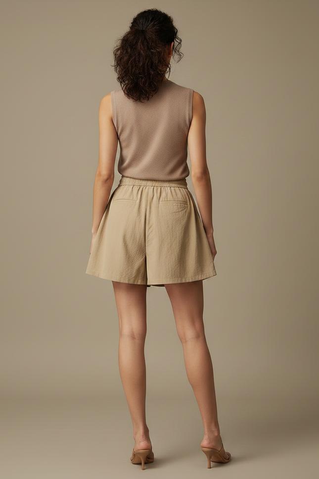 Pantalon Jupe Beige Froncé Cordon Décontracté Fluide - Toile - vue 2