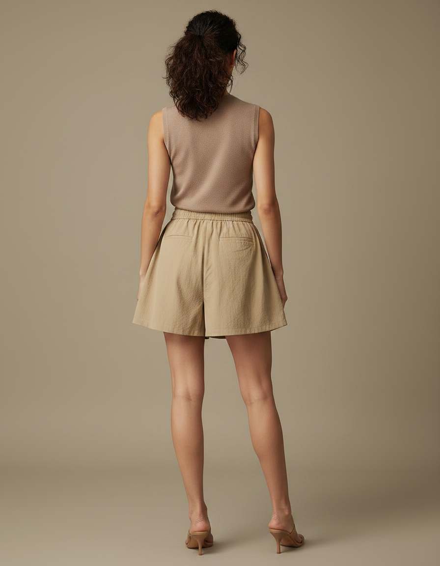 Pantalon Jupe Beige Froncé Cordon Décontracté Fluide - Toile - vue 2