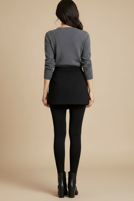 Pantalon Jupe Noir Asymétrique Boutons Élégant Intégré - Maille - vue 2