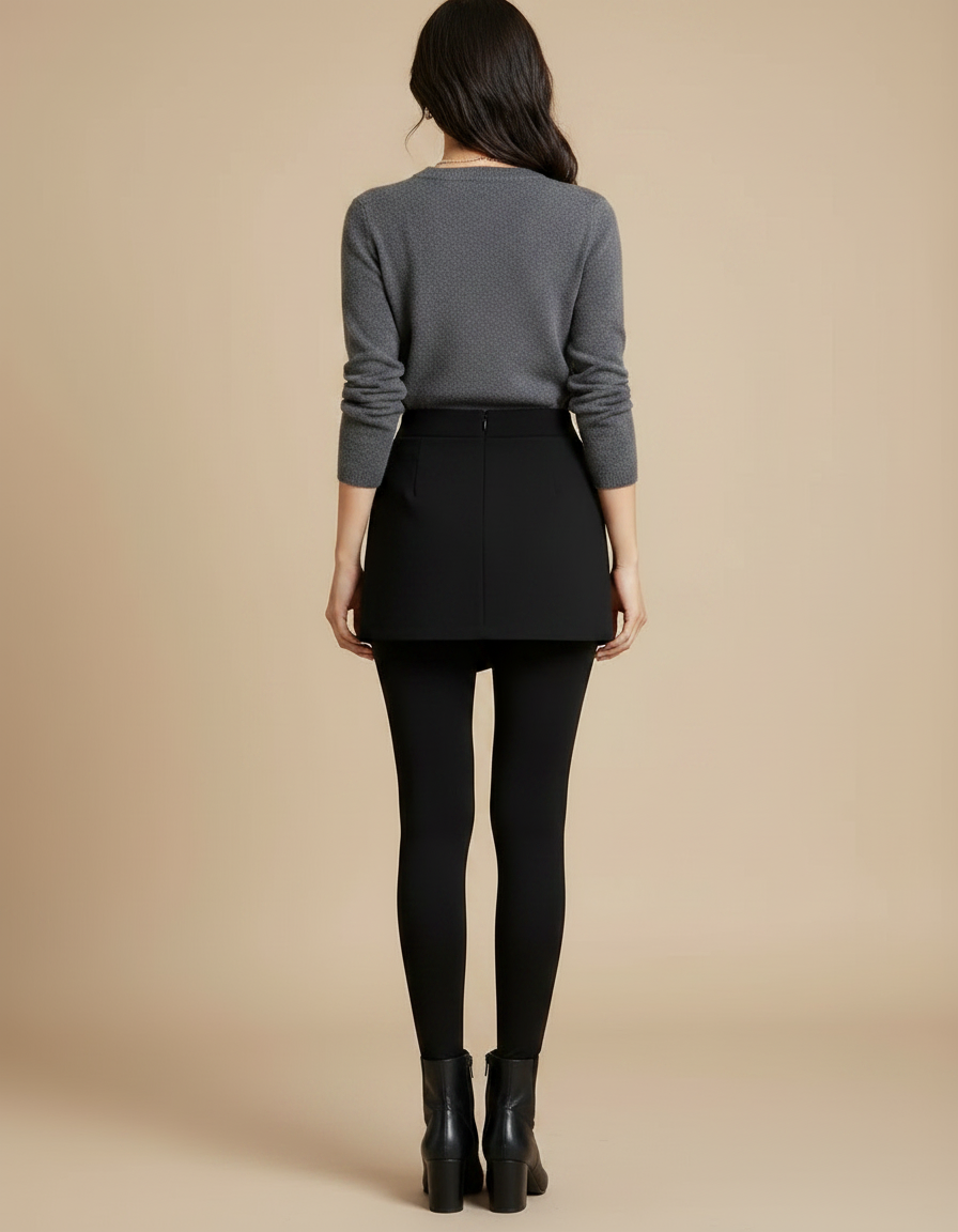 Pantalon Jupe Noir Asymétrique Boutons Élégant Intégré - Maille - vue 2