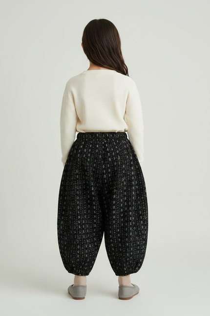 Pantalon Jupe Noir Imprimé Floral Ample Hiver Chaud - Tweed - vue 2