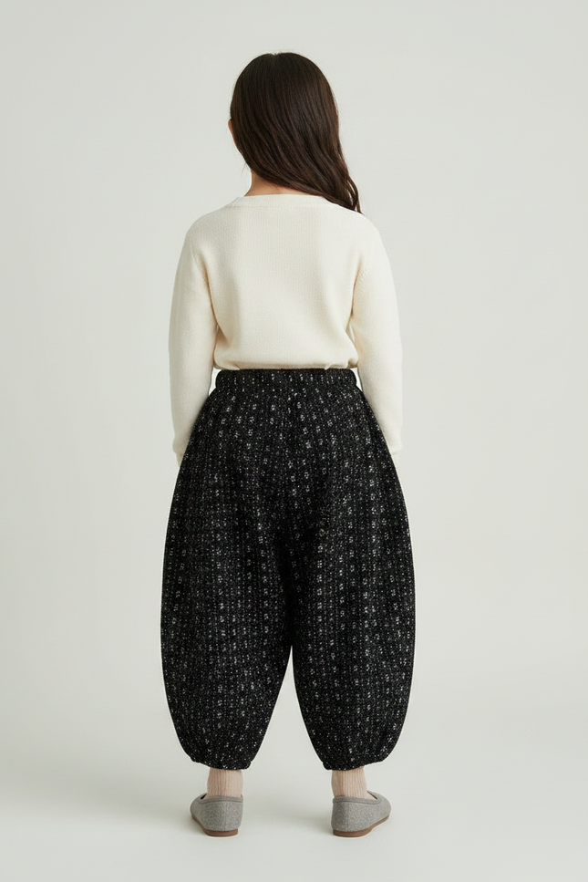Pantalon Jupe Noir Imprimé Floral Ample Hiver Chaud - Tweed - vue 2