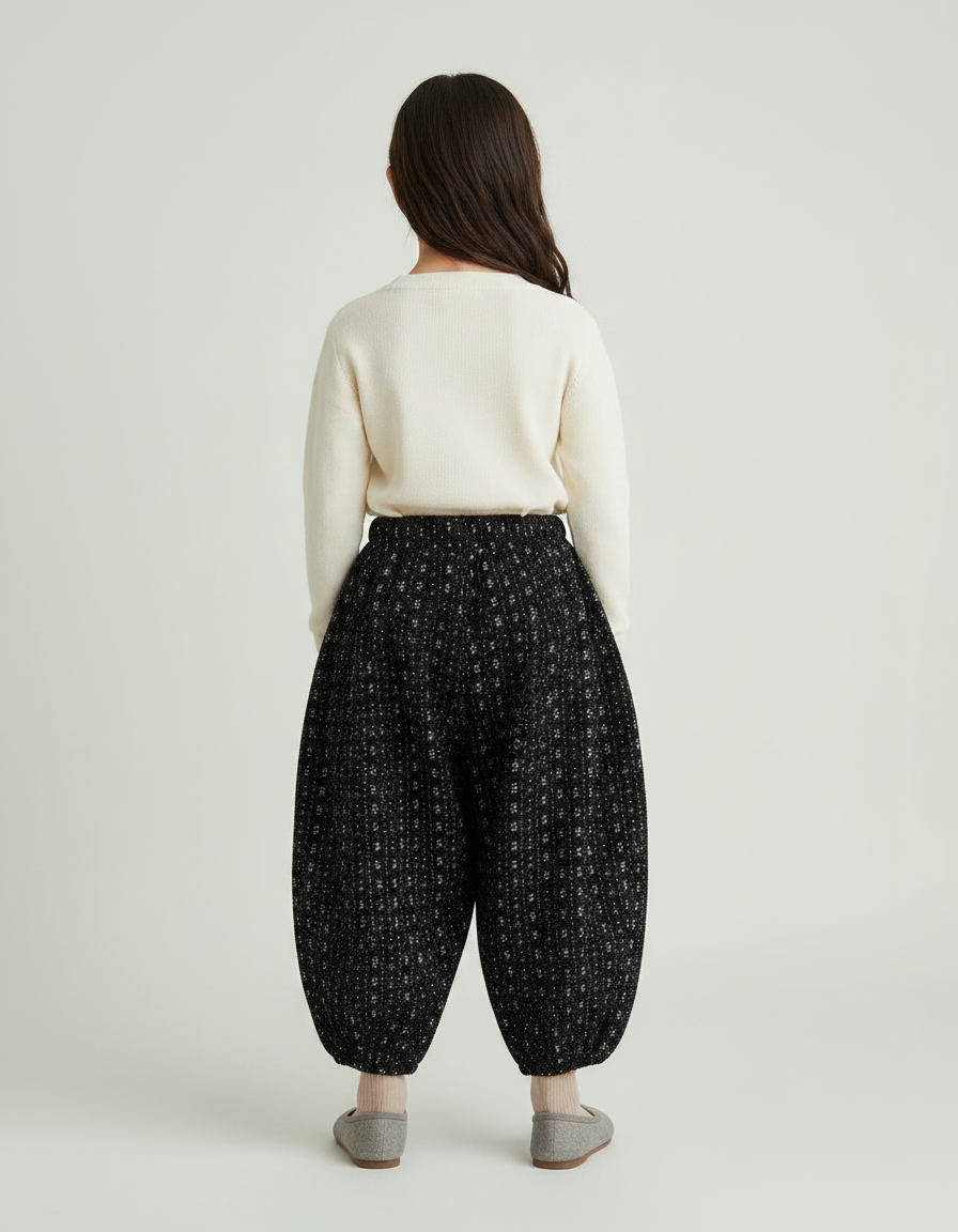 Pantalon Jupe Noir Imprimé Floral Ample Hiver Chaud - Tweed - vue 2