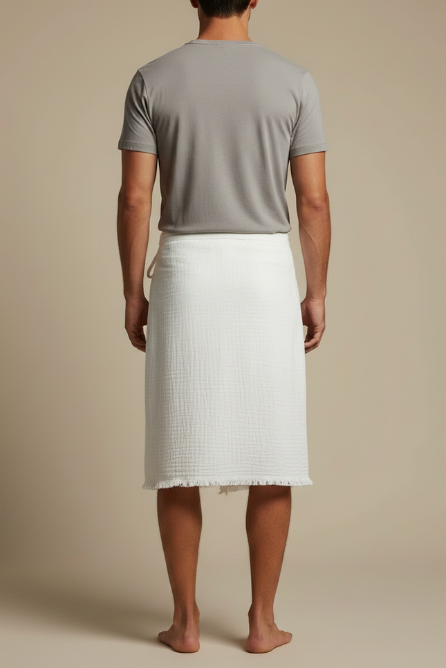 Pantalon Jupe Blanc Lin Ample Décontracté Homme - vue 2