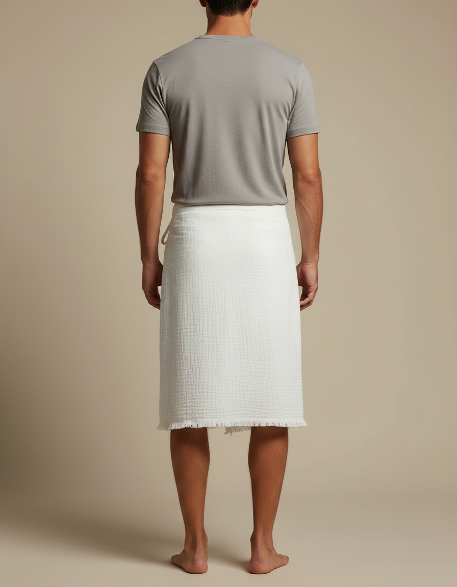 Pantalon Jupe Blanc Lin Ample Décontracté Homme - vue 2