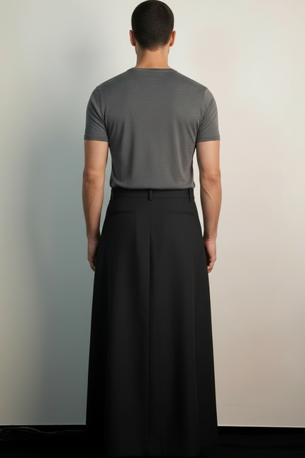 Pantalon Jupe Homme Noir Plissé Ample Moderne - Polyester - vue 2