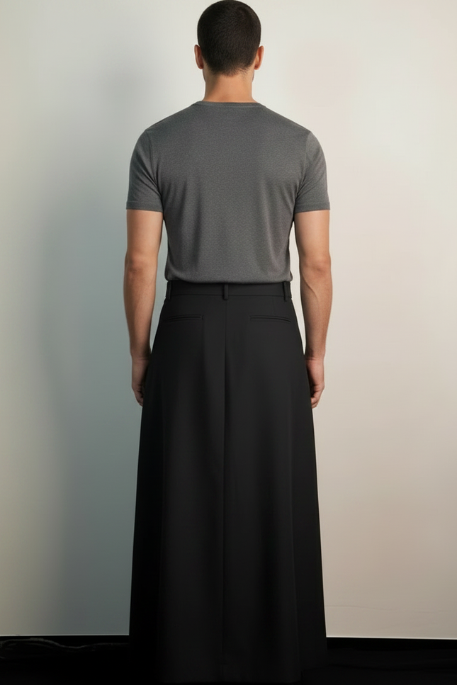 Pantalon Jupe Homme Noir Plissé Ample Moderne - Polyester - vue 2
