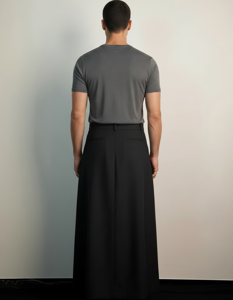 Pantalon Jupe Homme Noir Plissé Ample Moderne - Polyester - vue 2