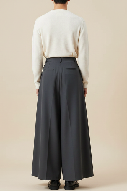 Pantalon Jupe Gris Ample Plissé Décontracté Unisexe - Polyester - vue 2