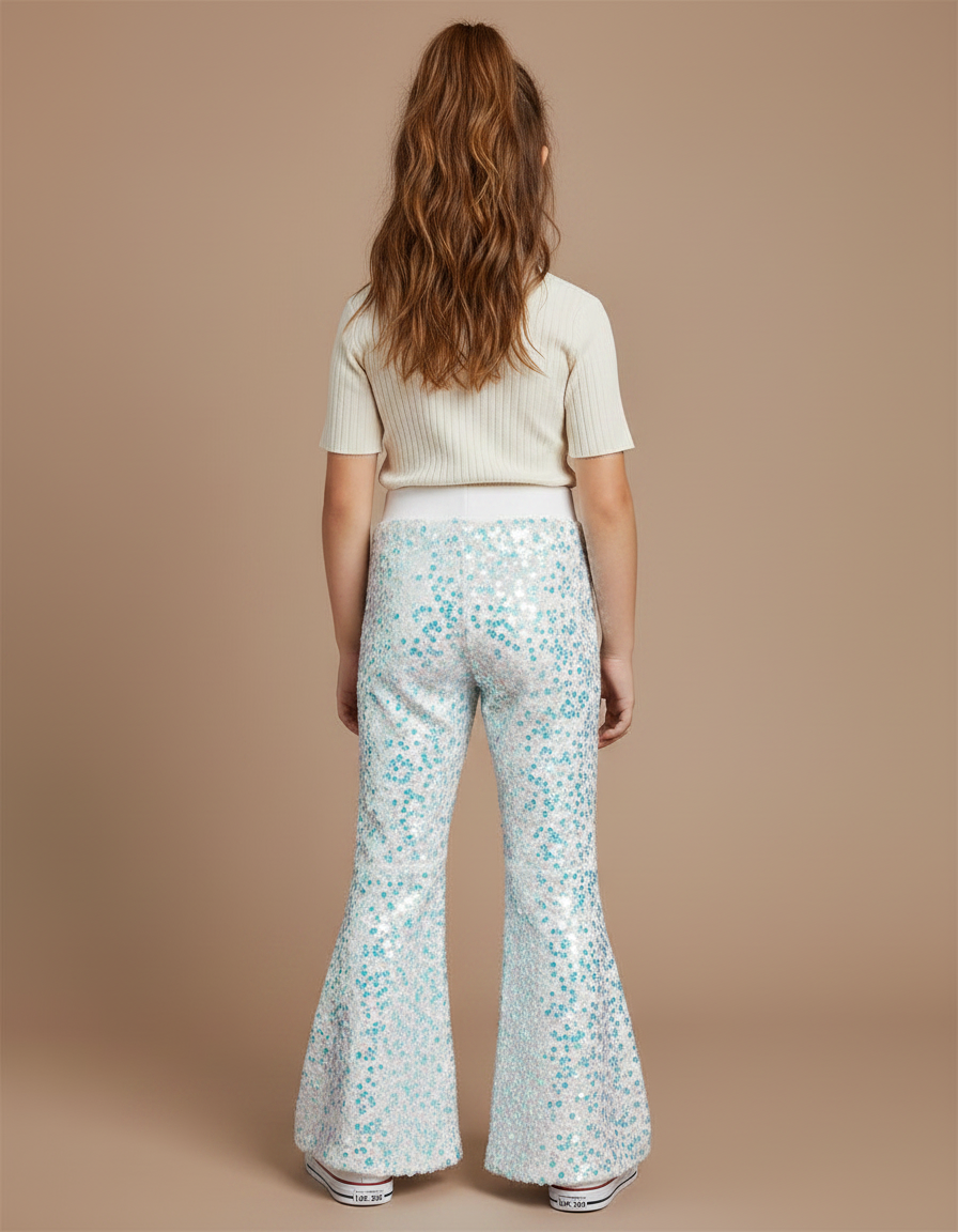 Pantalon Jupe Blanc Paillettes Évasé Confortable Fille - Maille - vue 2