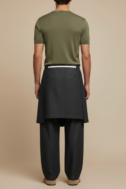 Pantalon Jupe Gris Anthracite Ample Drapé Homme - Laine - vue 2