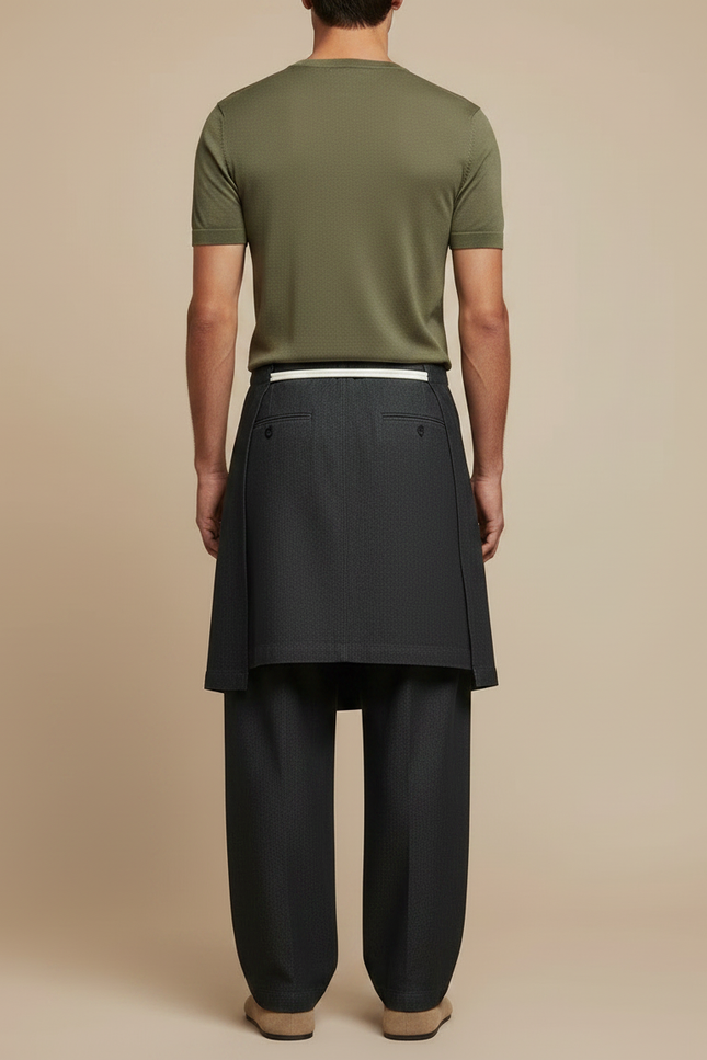 Pantalon Jupe Gris Anthracite Ample Drapé Homme - Laine - vue 2