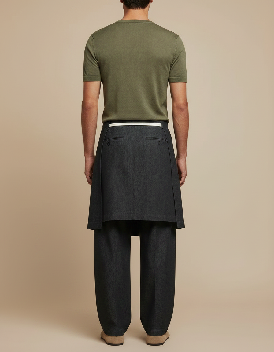 Pantalon Jupe Gris Anthracite Ample Drapé Homme - Laine - vue 2