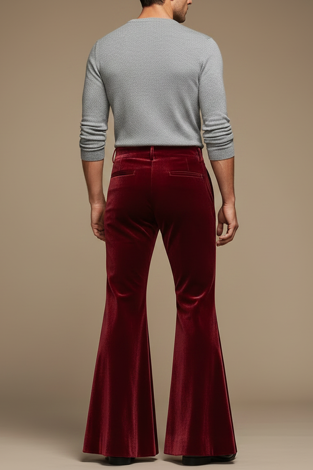 Pantalon Jupe Velours Rouge Évasé Rétro Homme - Bordeaux - vue 2