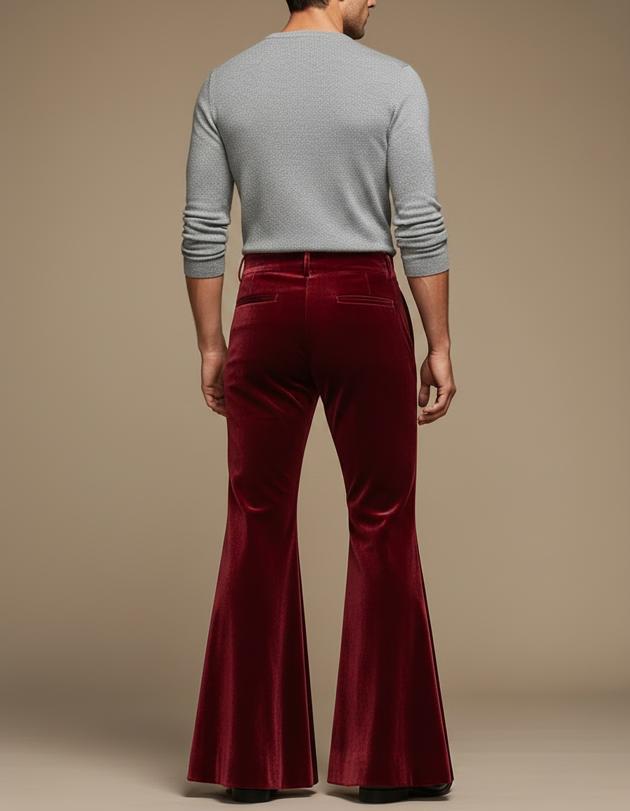Pantalon Jupe Velours Rouge Évasé Rétro Homme - Bordeaux - vue 2
