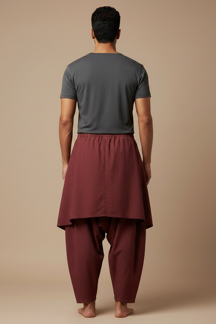 Pantalon Jupe Marron Coton Ample Drapé Homme - Bordeaux - vue 2