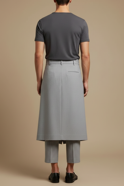 Pantalon Jupe Homme Gris Plissé Élégant Moderne - Gabardine - vue 2