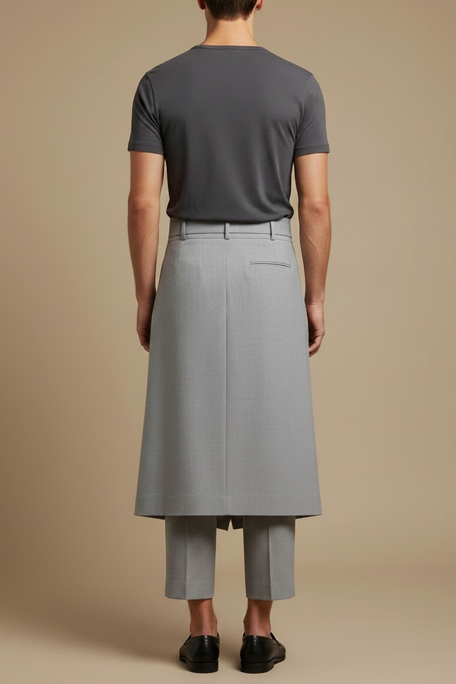 Pantalon Jupe Homme Gris Plissé Élégant Moderne - Gabardine - vue 2