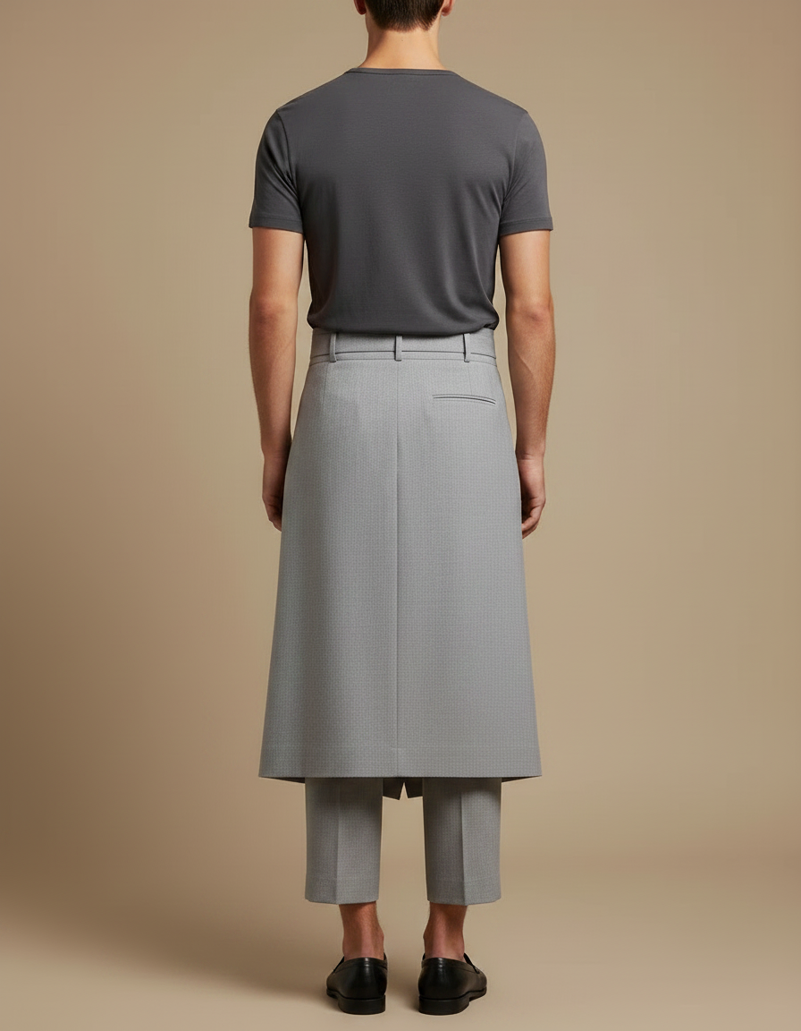 Pantalon Jupe Homme Gris Plissé Élégant Moderne - Gabardine - vue 2