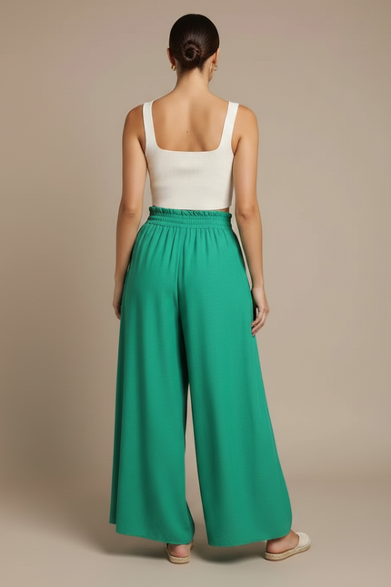 Pantalon Jupe Vert Émeraude Ample Fluide Taille Haute - Viscose - vue 2