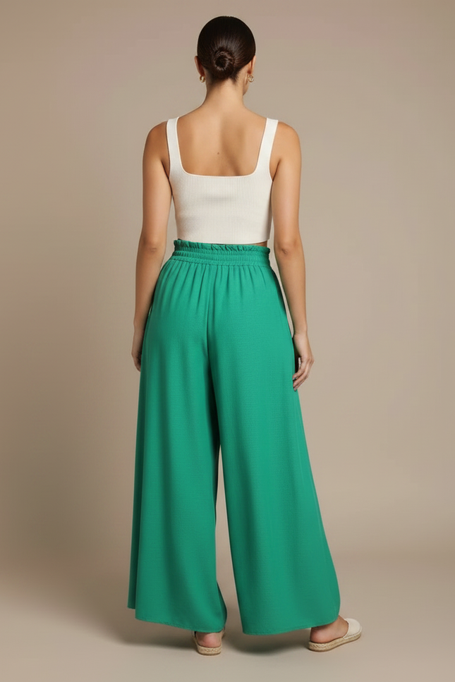 Pantalon Jupe Vert Émeraude Ample Fluide Taille Haute - Viscose - vue 2