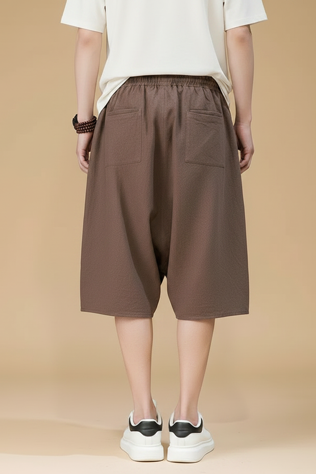 Pantalon Jupe Marron Coton Lin Ample Homme - vue 2