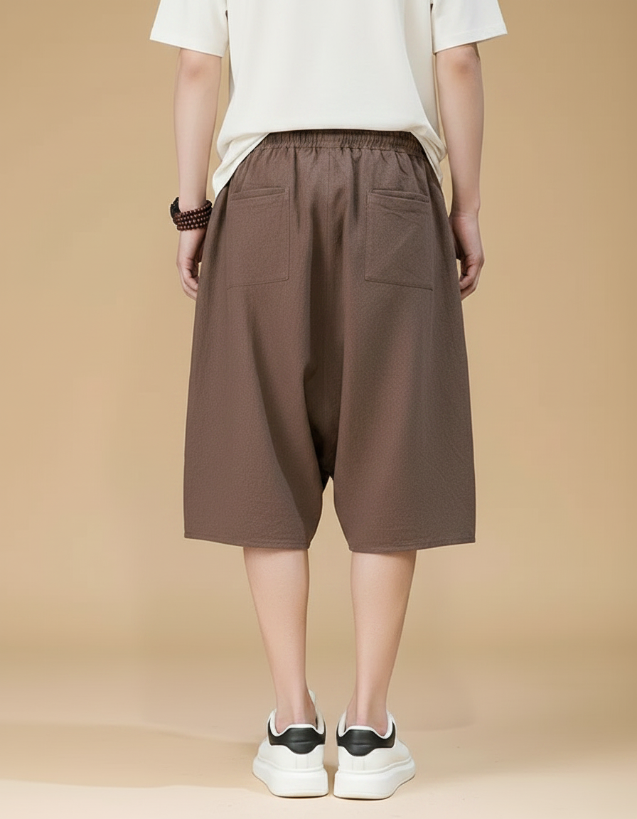 Pantalon Jupe Marron Coton Lin Ample Homme - vue 2
