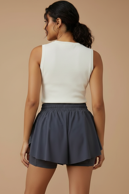 Pantalon Jupe Gris Plissé Fluide Sportif Intégré - Polyester - vue 2