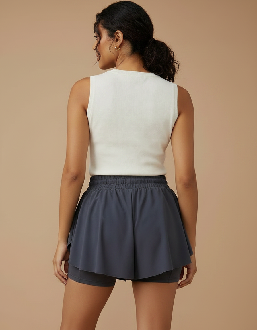 Pantalon Jupe Gris Plissé Fluide Sportif Intégré - Polyester - vue 2