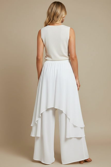 Pantalon Jupe Blanc Fluide Superposé Élégant Chic - Polyester - vue 2