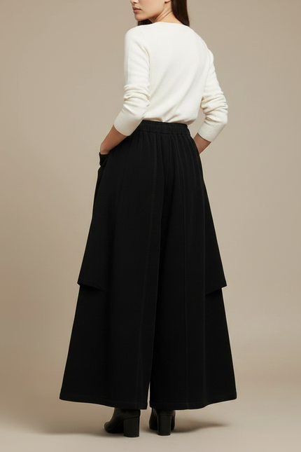 Pantalon Jupe Noir Ample Coton Fluide Poches - Viscose - vue 2
