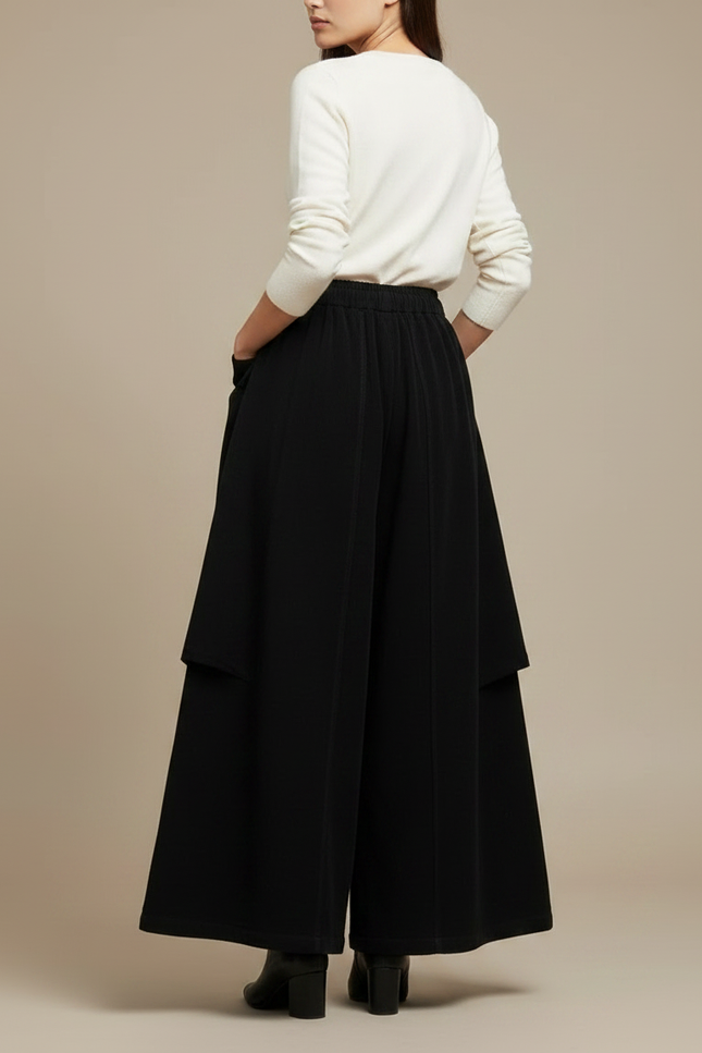 Pantalon Jupe Noir Ample Coton Fluide Poches - Viscose - vue 2