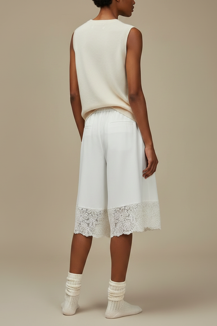 Pantalon Jupe Blanc Dentelle Fluide Ample Élégant - Viscose - vue 2