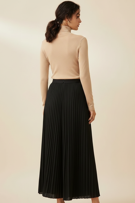 Pantalon Jupe Noir Plissé Fluide Long Élégant - Polyester - vue 2