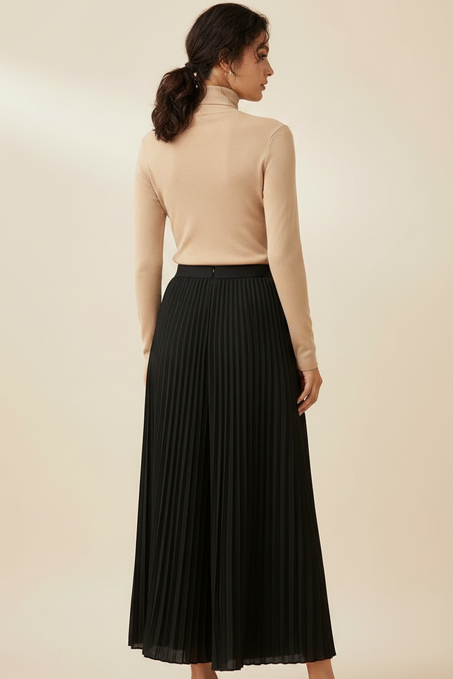 Pantalon Jupe Noir Plissé Fluide Long Élégant - Polyester - vue 2