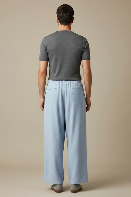 Pantalon Jupe Bleu Ciel Ample Plissé Fluide Homme - Lin - vue 2
