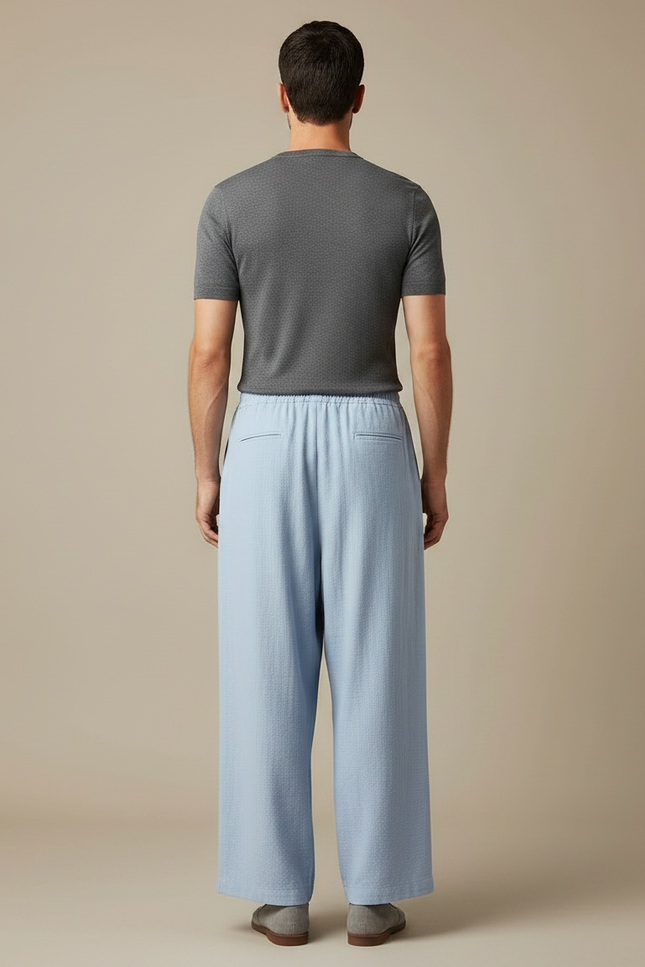 Pantalon Jupe Bleu Ciel Ample Plissé Fluide Homme - Lin - vue 2
