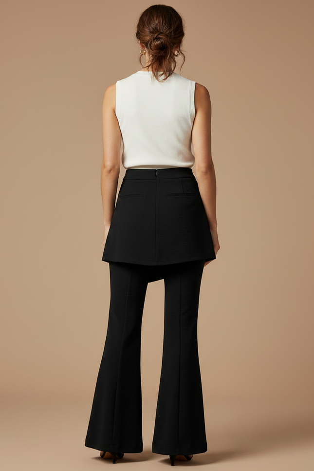 Pantalon Jupe Noir Évasé Asymétrique Élégant Texturé - Maille - vue 2