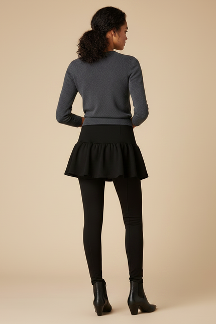 Pantalon Jupe Noir Volants Évasé Élégant - Maille - vue 2