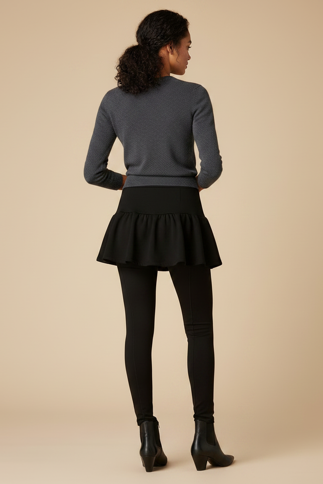 Pantalon Jupe Noir Volants Évasé Élégant - Maille - vue 2