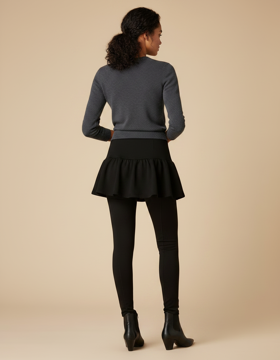 Pantalon Jupe Noir Volants Évasé Élégant - Maille - vue 2