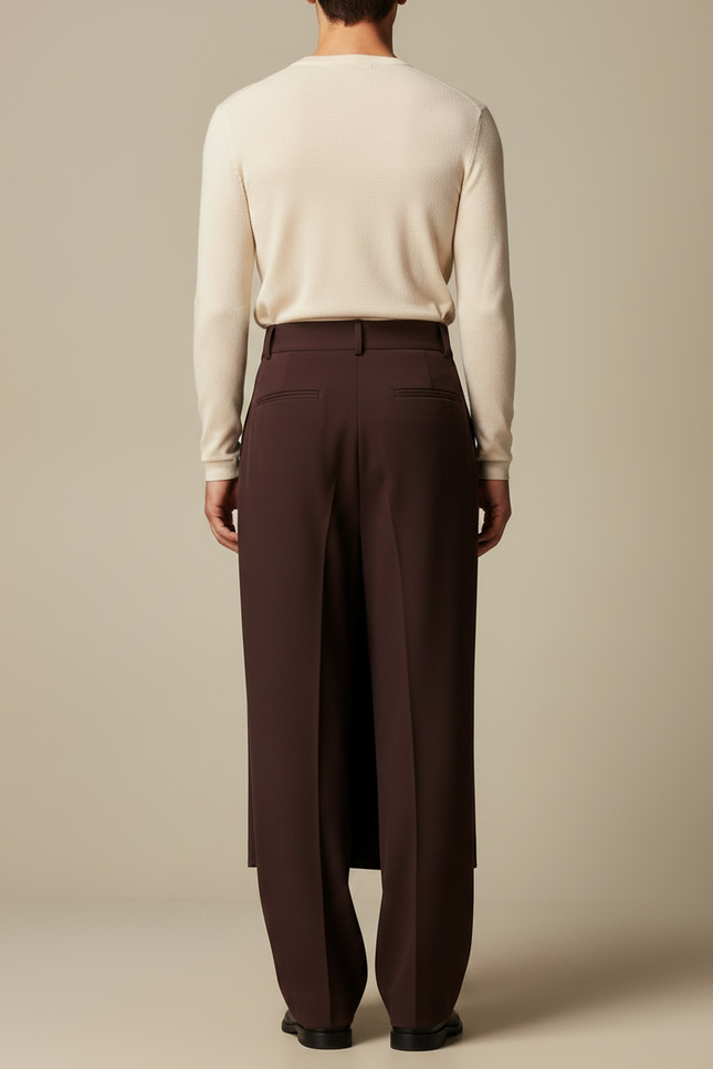 Pantalon Jupe Marron Plissé Superposé Élégant Fluide - Polyester - vue 2