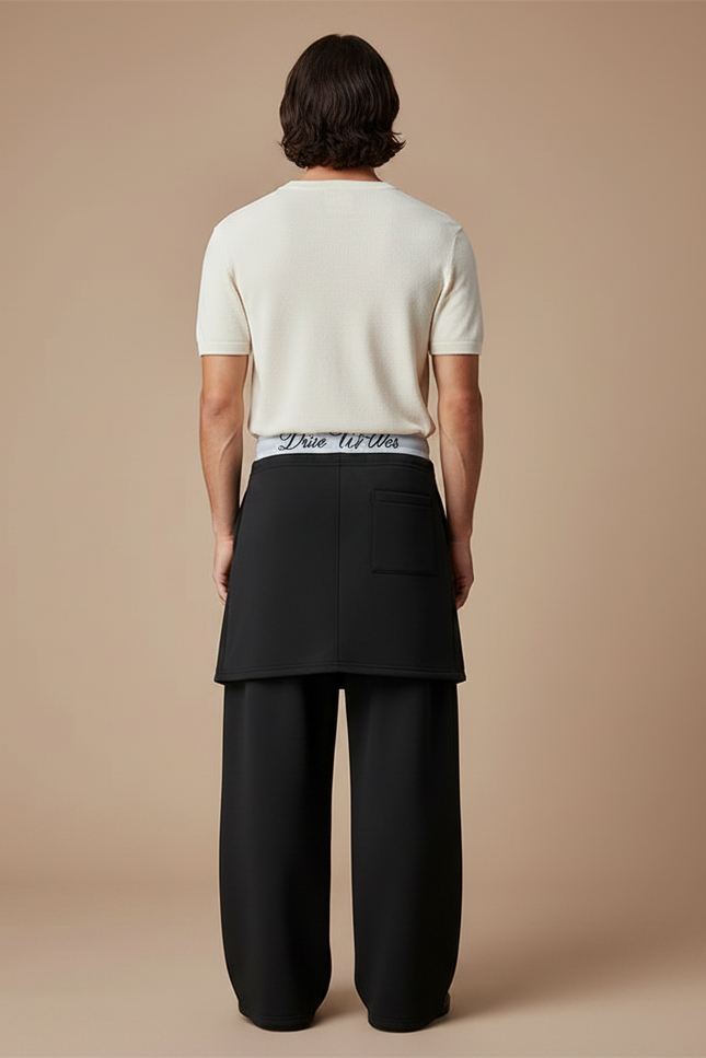 Pantalon Jupe Noir Ample Imprimé Superposé Décontracté - Molleton - vue 2